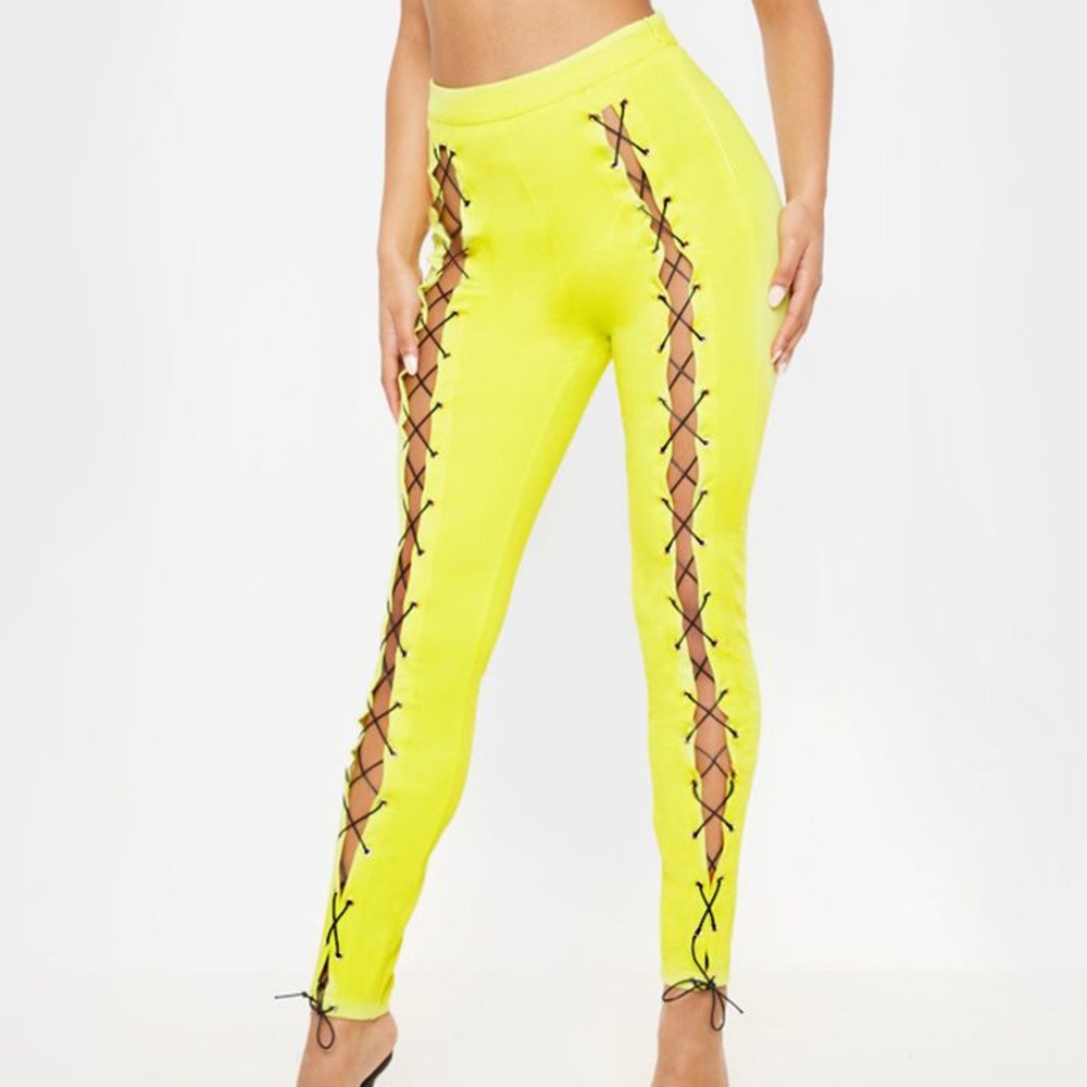 Neon Lace Up Pants